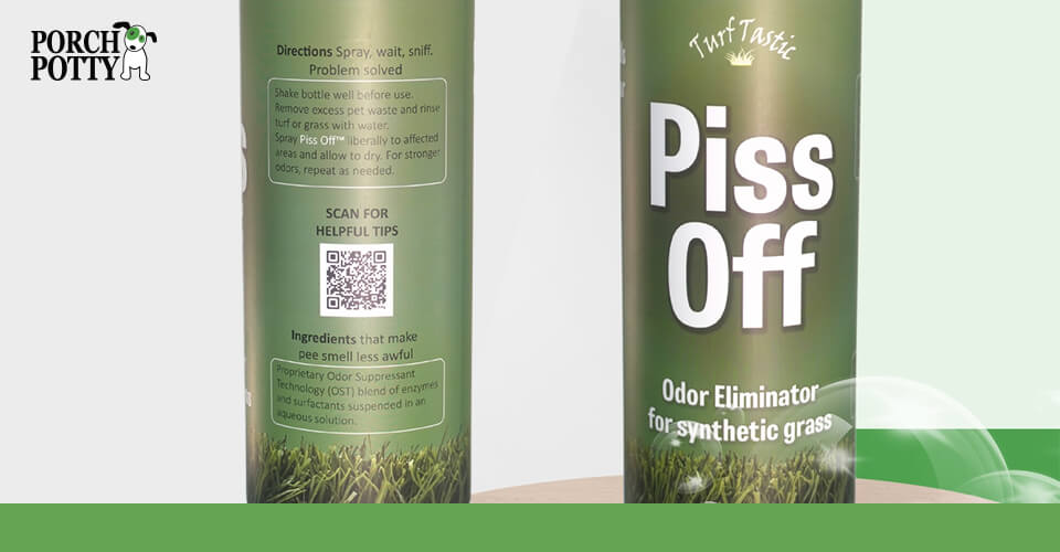 Close-up of Piss Off bottle showing usage directions and ingredients