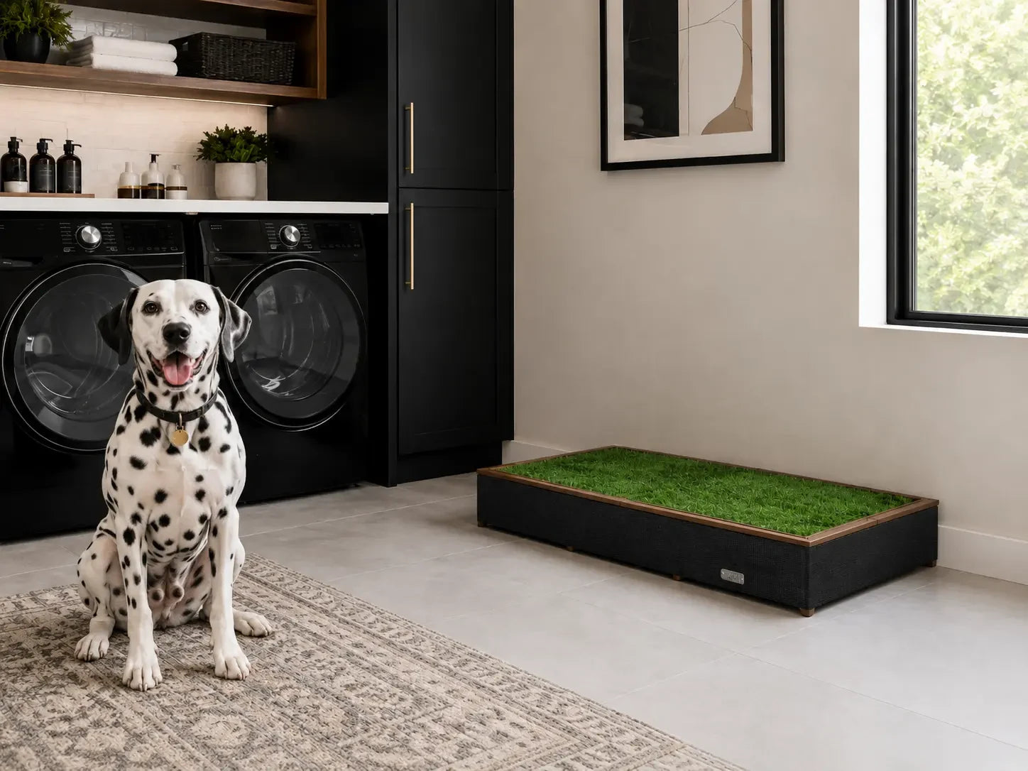Dalmatian beside a Porch Potty CORE with a black wrap