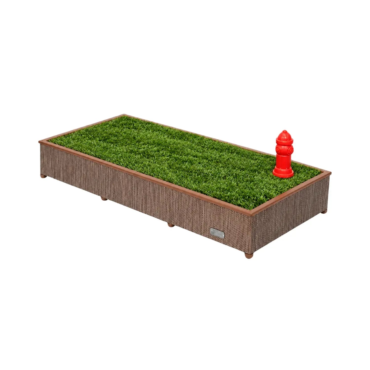 CORE Porch Potty with a brown wrap, grass surface, and red hydrant