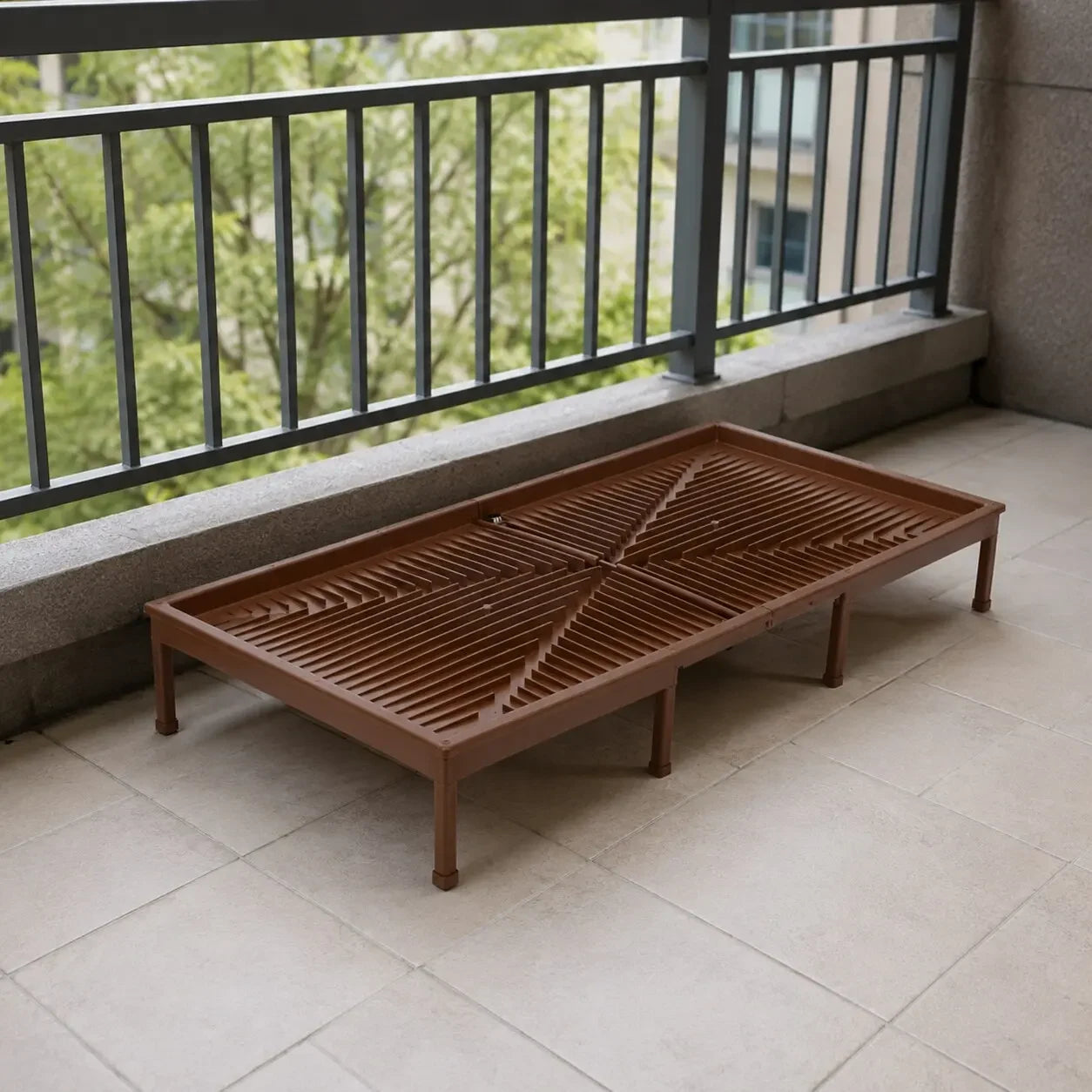 Porch Potty CORE improved tray design assembled on a balcony