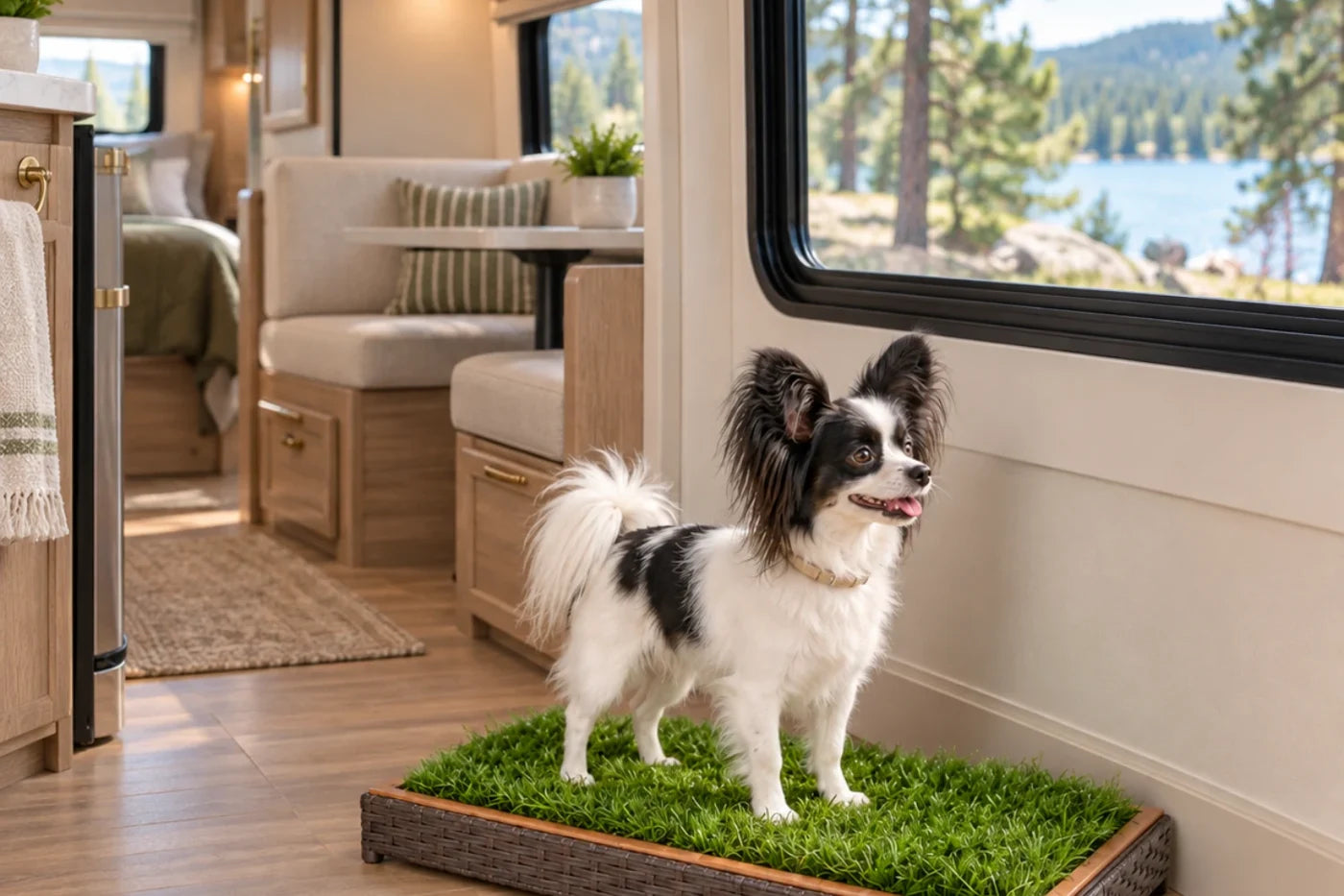 Small dog using CLASSIC Mini inside an RV