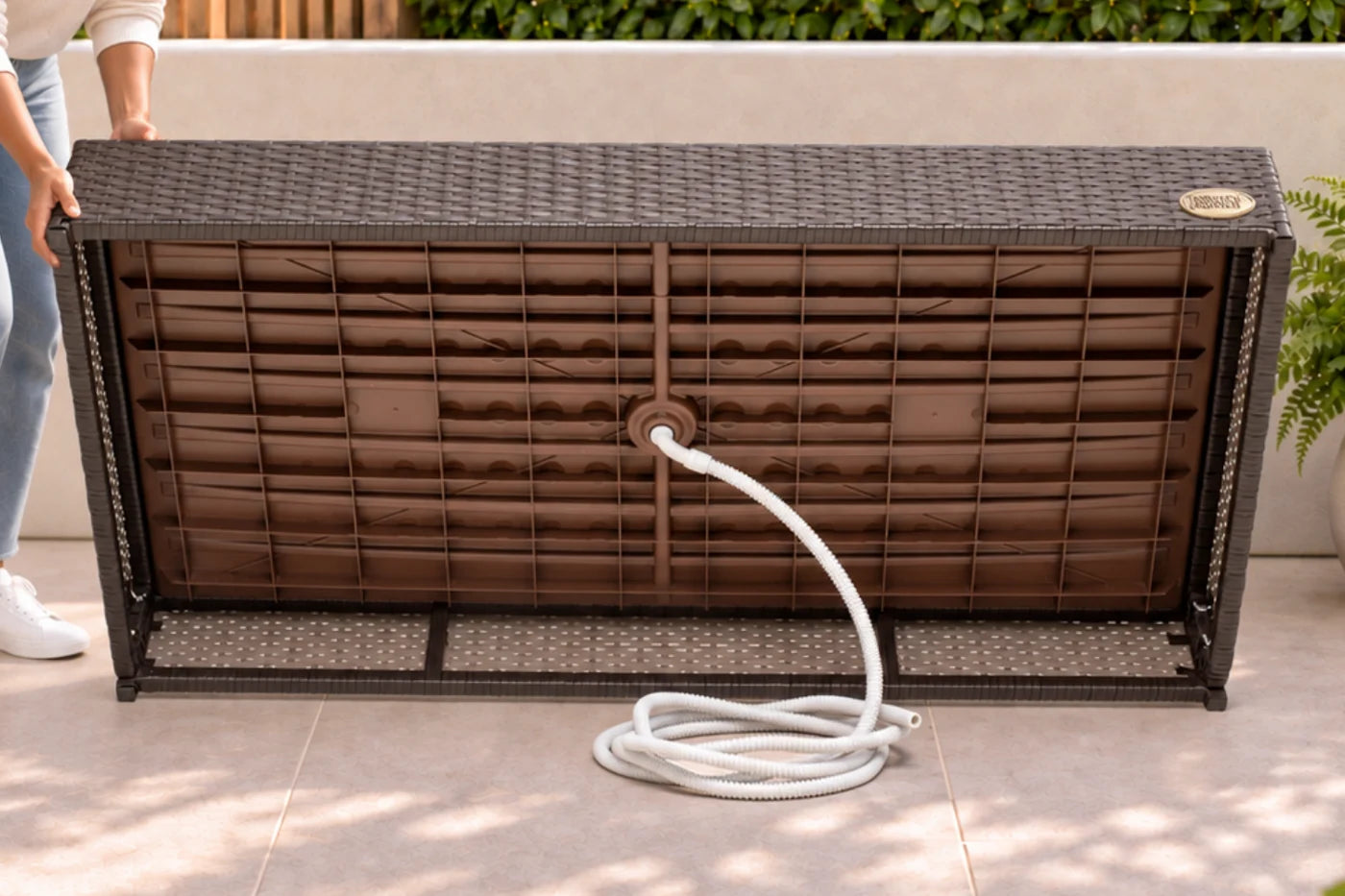 Drain hose connected beneath the CLASSIC Premium platform