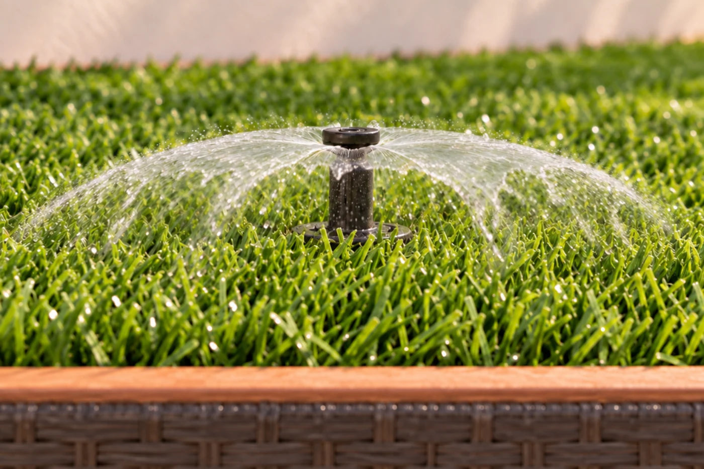 Built-in pop-up sprinkler rinsing the CLASSIC Premium grass