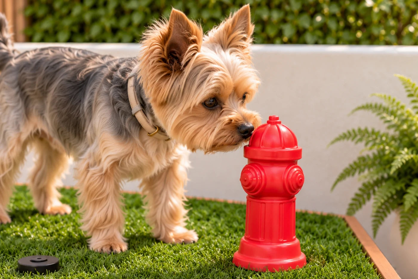 Dog learning to recognize the CLASSIC Premium scenting fire hydrant