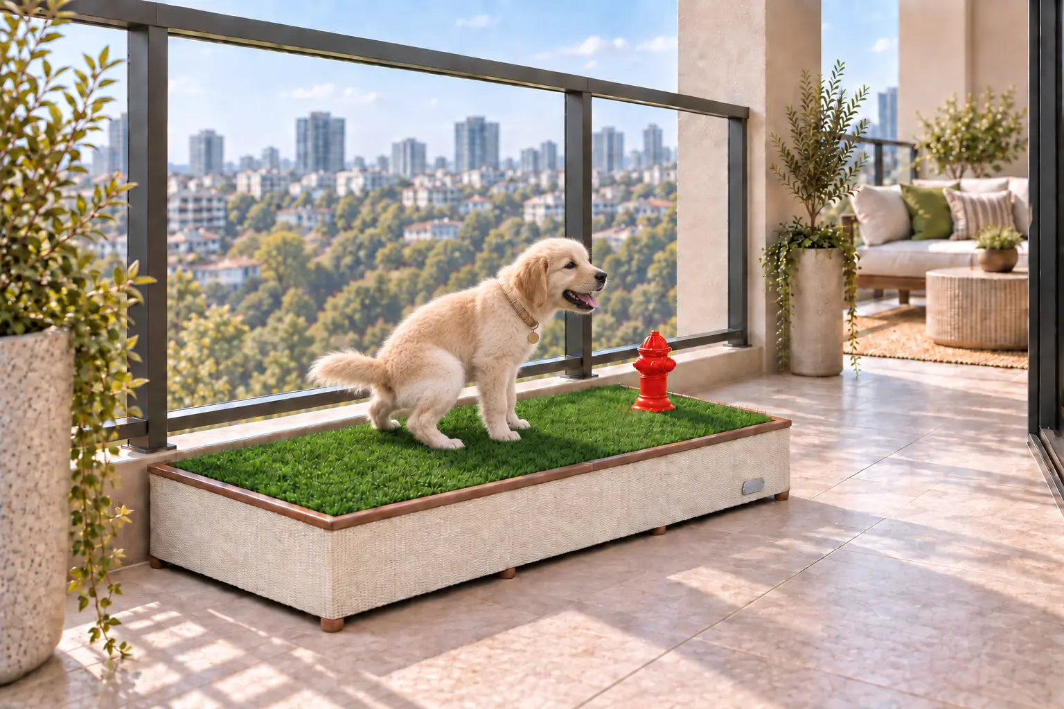 Porch Potty CORE grass dog potty on a home balcony