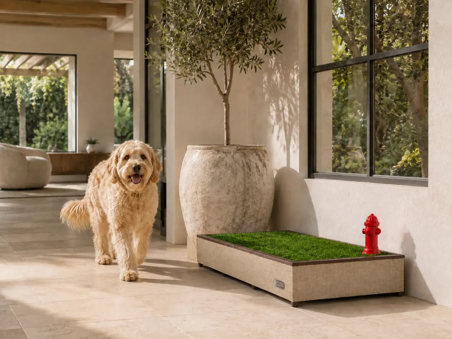 Owner cleaning a Porch Potty CORE grass dog potty at home