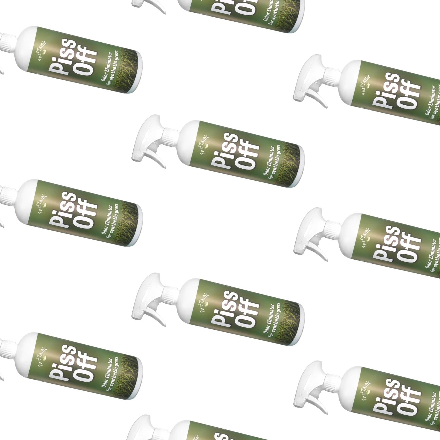 Piss Off spray bottles arranged on a white background