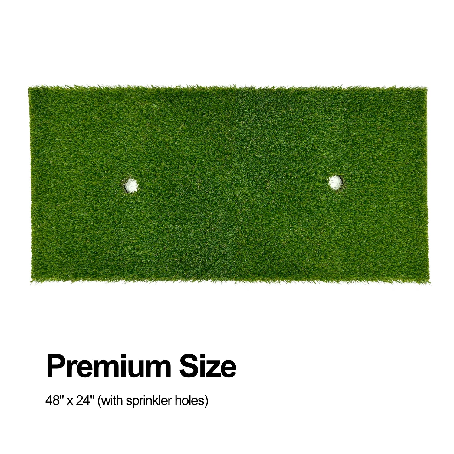 Premium-size synthetic grass, 48 by 24 inches with sprinkler holes